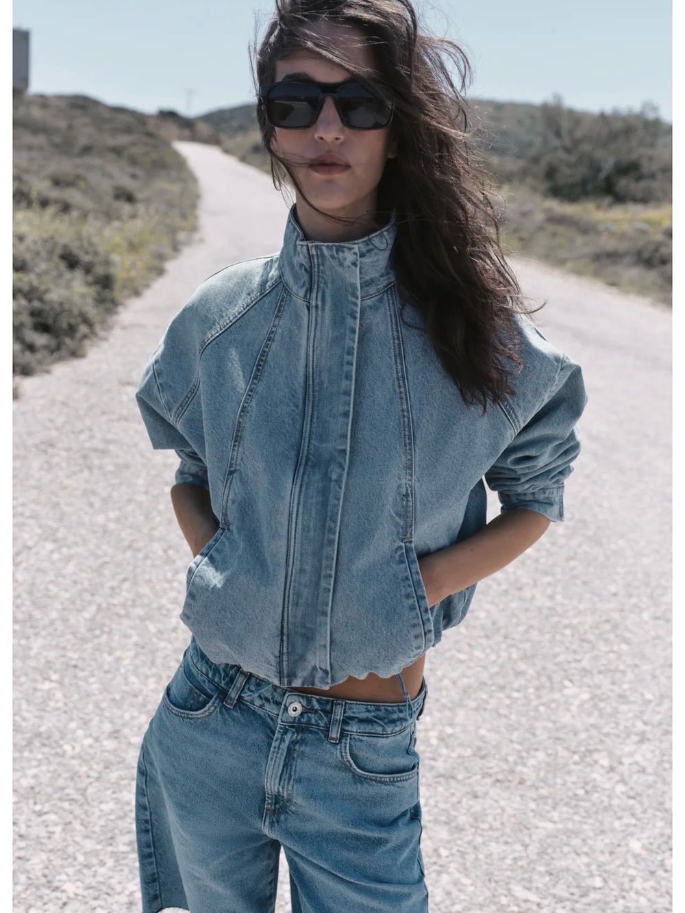 Zara Light Blue Denim Bomber Jacket